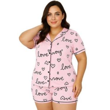 Imagem de Pijama Americano Estampado Plus Size Blusa com Botões que Abrem e Short Anastácia 50 52 54 56-Feminino