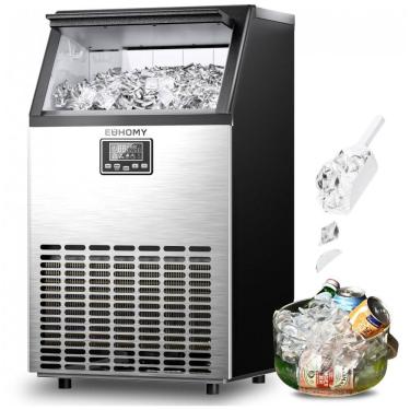 Imagem de Máquina de Gelo Comercial EUHOMY Lua 45,4 kg/dia Bin 15 kg Aço Inoxidável Sob Balcão Autolimpeza ETL 115V