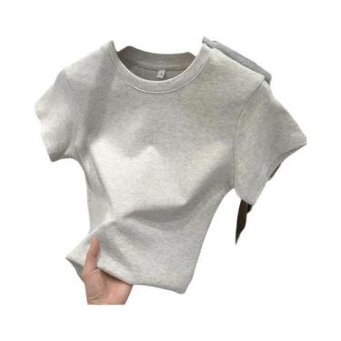 Imagem de Camiseta Feminina Slim Fit De Algodão Com Decote Redondo E Manga Curta