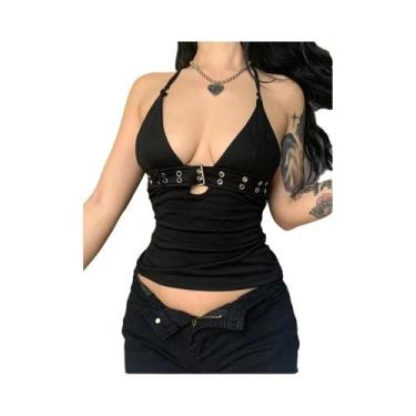 Imagem de Top Cropped Preto Sem Costas Com Amarração Estilo Bandagem, Retrô Y2K,