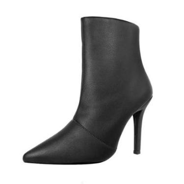 Imagem de Bota Salto Alto Fino 10 cm Cano Curto Bico Fino Luiza Sobreira Preta-Feminino