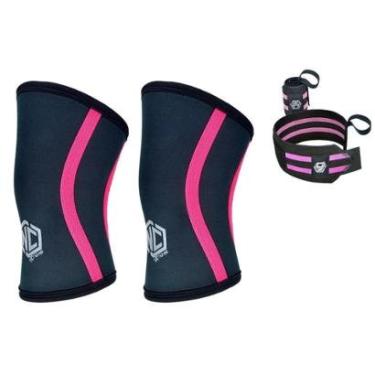 Imagem de Kit Joelheira Alta Performance 7mm Nc Extreme ( Par ) + Munhequeira (Par) - Preto/Rosa-...