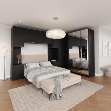 Imagem de Guarda Roupa Modulado de Casal com Espelho 12 Portas 6 Peças e 2 Mesas