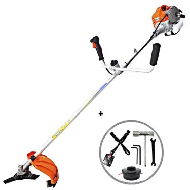 Imagem de Roçadeira Profissional Vulcan Lateral VR430P 2T 43CC 1,7HP Alta Potência com Lâmina 3 Pontas, Guidão Único Evitando Torção Durante o Uso e Cinto Duplo