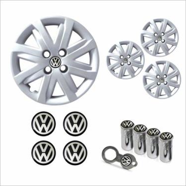 Imagem de Jogo Calota Aro 14 Gol Voyage Saveiro G5 2012 2013 + Emblema Resinado 