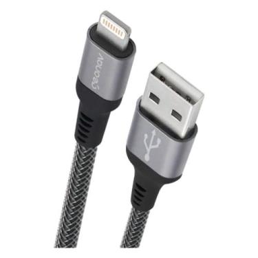 Imagem de Cabo Lightning para USB Geonav 2 metros Nylon Trançado Cinza, Resisten