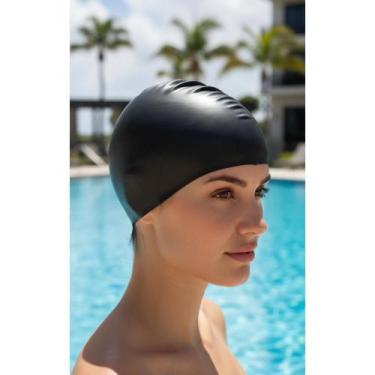 Imagem de 2x Touca Natação Infantil Júnior Confortável Preta 3-6 Anos - Congratu