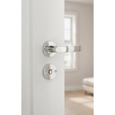 Imagem de 2x Fechadura Banheiro Inox Cromado Porta Madeira WC Premium - Congratu