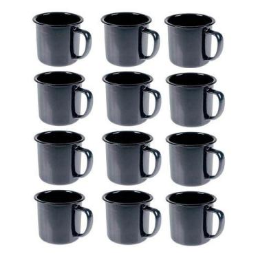 Imagem de Caneca Esmaltada Retro 80ml Preta Vintage Jogo 12 Unidades - Kadê