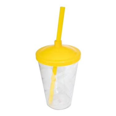 Imagem de 5 Copos Twister Com Tampa e Canudo Cristal Colorido 400ml - M&Ca Plást
