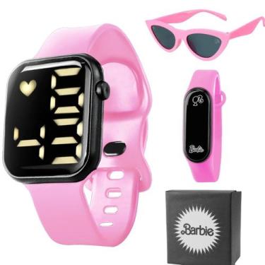 Imagem de Relogio Digital Barbie Prova Dagua Rosa + Oculos Sol + Caixa criança e
