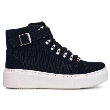 Imagem de Tênis Botinha Feminino Preto Zebra Solado Branco Cano Médio - Salook, 