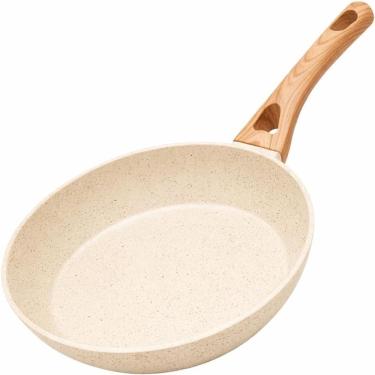 Imagem de Frigideira Grande em Ceramica Creme Cabo de Madeira Fundo para Fogao a Gas Eletrico e Inducao 2,5L Ariana Grande