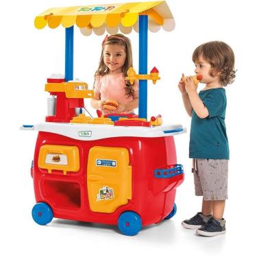Imagem de Brinquedo Brincando de Casinha Lanchonete Completa com Máquina de Café e Suco e Rodinhas