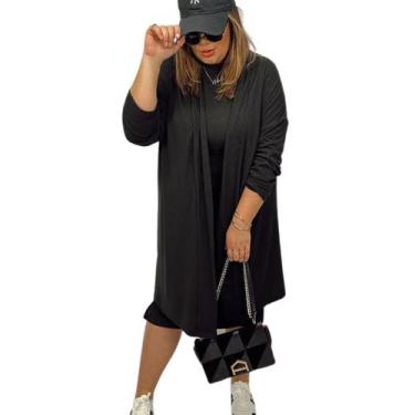 Imagem de Kimono Alongado Canelado Valeria - Atelier Natalia Silvestrin, Preto, 