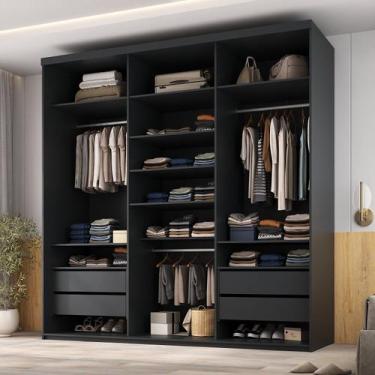 Imagem de Closet Casal 100% MDF 208cm 4 Gavetas Moutier Preto - RR Móveis