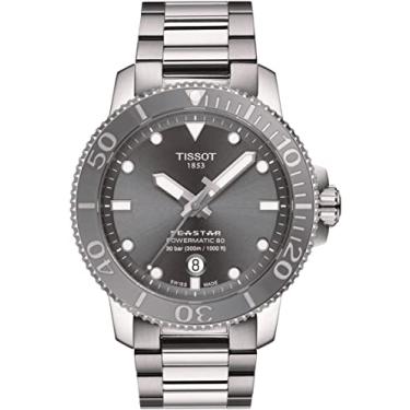 Imagem de Tissot Relógio masculino Seastar 1000 Powermatic 80 316L caixa de aço inoxidável suíço automático, cinza, aço inoxidável, 21 (T1204071108101), Cinza, Esportivo