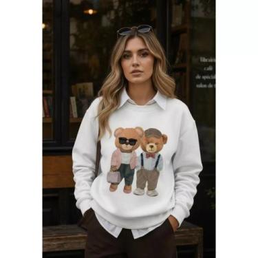 Imagem de Moletom Feminino Estampa Casal Urso Blusa De Frio Suéter Bear Estampad