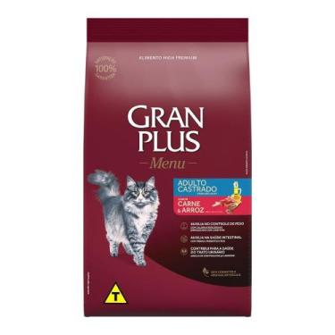 Imagem de Ração GranPlus Menu Gatos Adulto Castrado Sabor Carne e Arroz 10,1kg