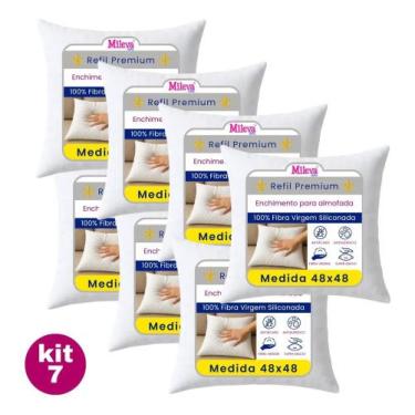Imagem de Kit 7 Enchimento Almofada Refil 48x48 Fibra Siliconada Pura - Congratu