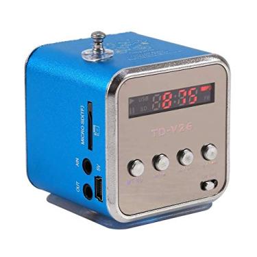 Imagem de Mini alto-falante portátil Eboxer reprodutor de música rádio FM suporte de alto-falante estéreo cartão TF e disco U, design curto, mini alto-falante perfeito para o quarto bicicleta carro para telefone/tablet/computador (azul)