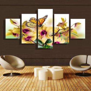 Imagem de Quadro Decorativo Borboletas 5 peças em tecido