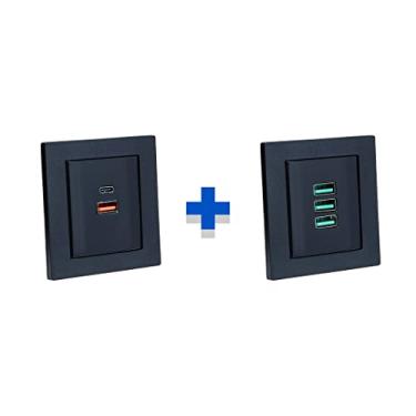 Imagem de Kit Espelho Duplo Reto com 2 USB 9.0A 1 Tipo C e 3 USB 5.2A