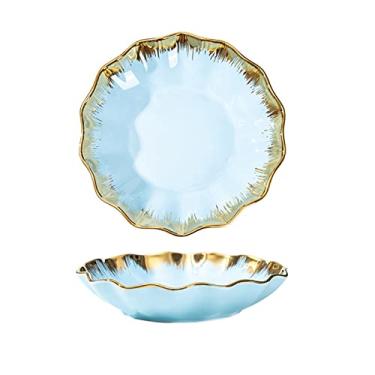 Imagem de Prato de jantar de cerâmica prato em forma redonda prato de refeição doméstico café da manhã pratos planos (cor: azul)