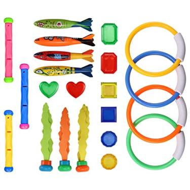 Imagem de 22 peças de brinquedos de piscina de mergulho para crianças de 3 a 12 anos conjunto jumbo com saco de armazenamento jogos de piscina de verão nadar água FishToys