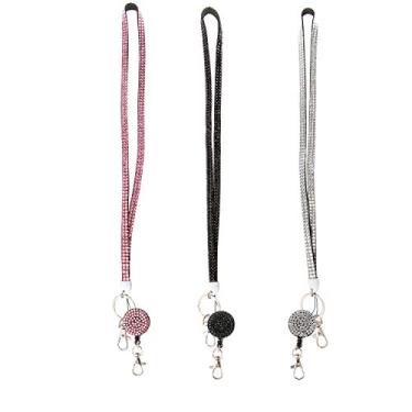 Imagem de Pacote com 3 peças de cordão de couro com cristal cintilante, 81,3 cm em toda a volta, com molinete retrátil para crachá de identidade, chaves, porta-chaves com strass fofo, porta-crachá de identidade/nome (3X)
