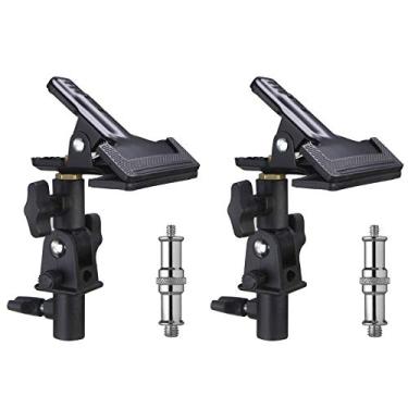 Imagem de Suporte refletor de estúdio fotográfico Wellamking, 180 rotações, suporte de grampo de metal para tripé resistente com adaptador de parafuso de 1/4" e 3/8" para tela de estúdio fotográfico, suporte de luz de fundo para guarda-chuva