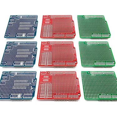 Imagem de ElectroCookie Kit de Prototipagem para Arduino Uno R3, Placa PCB de Expansão com 9 Unidades (3 Azuis, 3 Vermelhos, 3 Verdes), Dimensões: 68,6 mm x 53,3 mm, Espessura: 1,6 mm