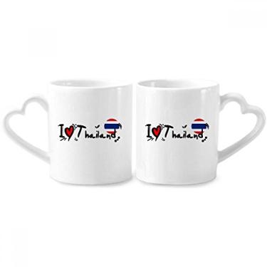 Imagem de I Love Thailand Word Flag Love Heart Illustration Couple Porcelain Mug Set Ceramic Lover Cup Heart Handle