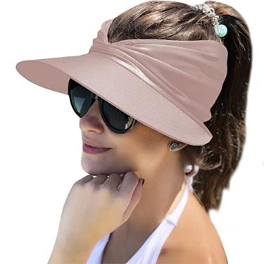 Imagem de Muryobao Chapéu feminino com viseira solar aba larga para o verão FPS 50+ proteção UV boné esportivo praia, rosa, Tamanho Único