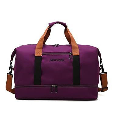Imagem de Bolsa de viagem portátil bolsa de bagagem de viagem de curta distância de grande capacidade leve separação seca e molhada bolsa de fitness esportiva (Roxo escuro)