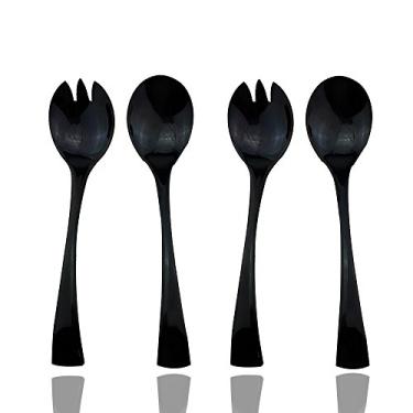 Imagem de Conjunto de talheres JASHII 18/10 de aço inoxidável, 20 peças, espelhado, polido, preto, garfo de jantar, garfo de salada, colher de sobremesa, serviço para 4, conjunto de utensílios pretos, Salad Fork & Salad Spoon, Salad Fork & Salad Spoon