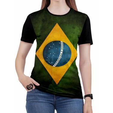 Imagem de Camiseta Brasil Feminina Bandeira America Blusa Vertical - Alemark