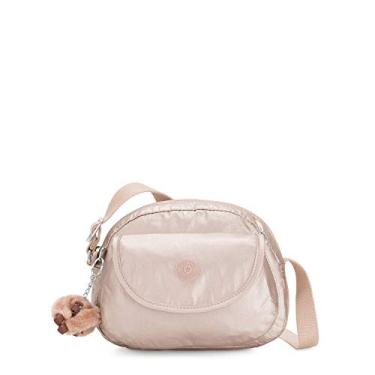 Imagem de Kipling Bolsa Tiracolo Metálica Stelma de Quartzo e Bege, 5L, Nylon, Alça Transversal Ajustável, 24 cm C x 19 cm A x 12 cm P