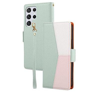 Imagem de Capa para Samsung Galaxy S23/S23 Plus /S23 Ultra, capa carteira flip de couro PU com slots para cartão suporte alça de pulso capa protetora magnética para telefone, verde, S23 6,1 polegadas