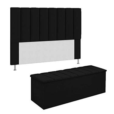 Imagem de Conjunto Cabeceira E Calçadeira Cancun Para Cama Box Queen 160 cm Suede Preto - DL Decor