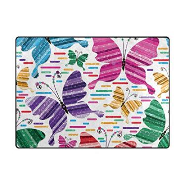 Imagem de Top Carpenter Tapete de área, multicolorido, listrado, borboletas, tapete para berçário, tapete para crianças, sala de jogos, sala de estar, quarto, 1,60 m x 1,22 m