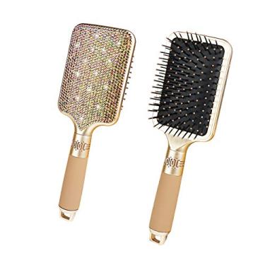 Imagem de A escova de cabelo desembaraça instantaneamente removendo emaranhados, nós, escova de peruca excepcional para envoltórios de cabelo e gerenciamento de tecelagem feita à mão, luxuosa, brilhante, cristal, remo (ouro rosa)