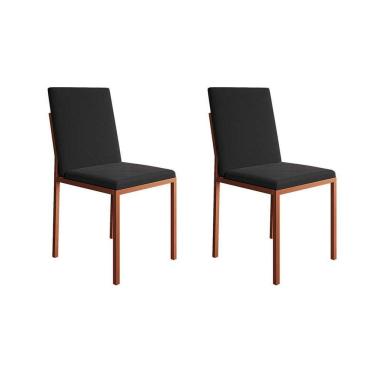 Imagem de conjunto com 2 cadeiras mônaco veludo preto e cobre
