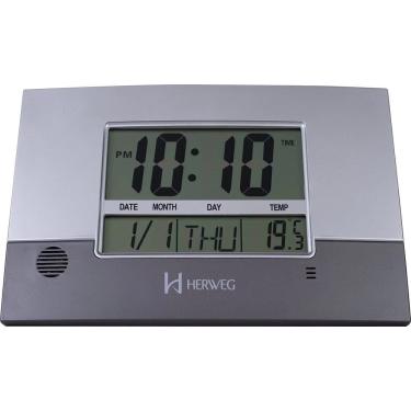 Imagem de Relógio de Parede ou Mesa Digital LCD Calendário Termômetro Prata Herweg 6473