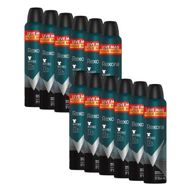 Imagem de Kit com 12 Desodorantes Antitranspirantes Aerosol Masculino Rexona Invisible 72 horas 250ml