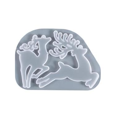 Imagem de Molde de resina de Natal faça você mesmo Multifunções Molde de ornamento de alce de veado feito à mão para saco de árvore pingentes artesanato decoração resina alce veado ornamento molde com orifício de suspensão para chaveiro decoração DIY