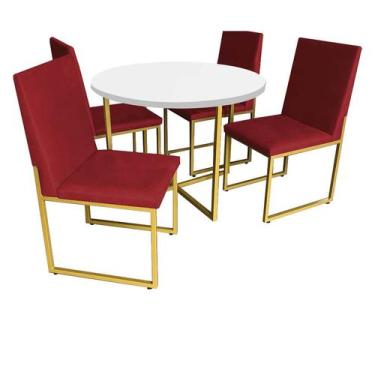 Imagem de Kit Mesa De Jantar Theo Com 4 Cadeiras Sttan Ferro Dourado Tampo Branc