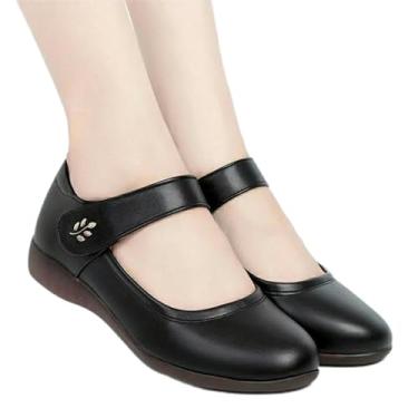 Imagem de Sapatos femininos de salto alto com fivela de bico fino preto bonito para escritório senhoras clássico bege conforto