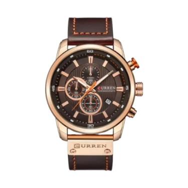 Imagem de Relógio de pulso analógico masculino com cronógrafo, 8291, pulseira de couro marrom e 90 dias de garantia de fabricação.