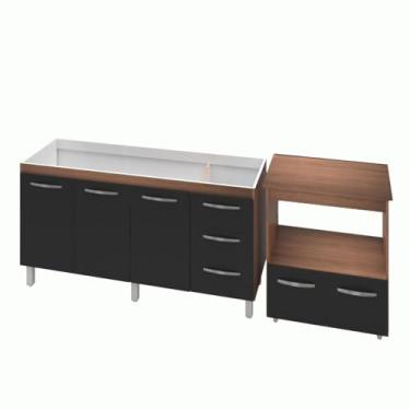 Imagem de Moblis Móveis, Armário Gabinete Balcão para Pia 138 cm Carina Balcão Multiuso para Forno e Micro-ondas Angela Savana frente Preta